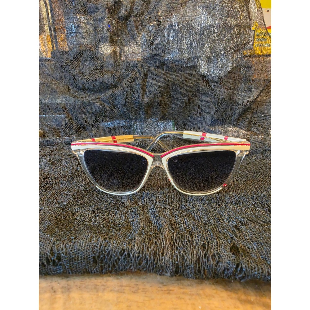 RARE Vintage Divina N 66 Cat Eye Sunglasses Made in Italy Clear White Red Stripe
